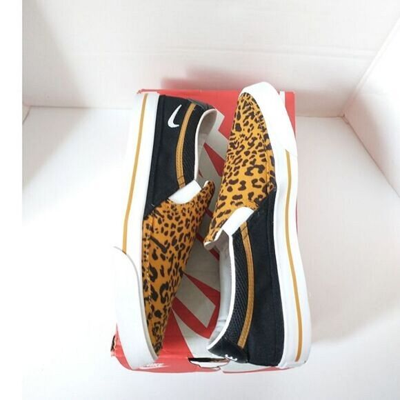 New! NIKE Women's Court Legacy Leopard Print Slip-on Sneakers Shoes Brown 6 - Picture 9 of 10